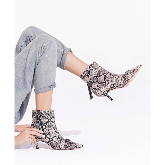 ⚡Women's Snake Skin Kitten Heel Ankle Boot Pointed Toe Buckle Side Zipper Tassel - Picture 2 of 5